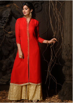 Red Color Designer Georgette Kurti